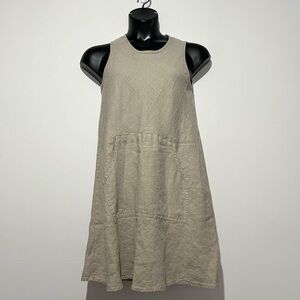 Heather Laine Shift Linen Dress Sleeveless Kangaroo Pocket Button Closure  Sz L